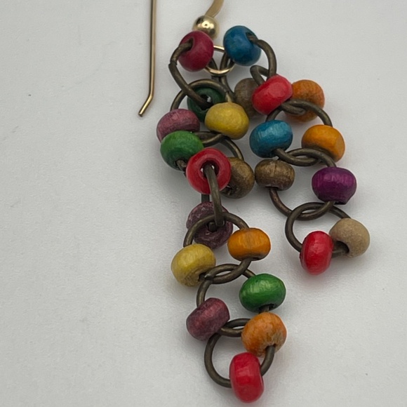 2" Pierced Dangle Earrings Multicolor Beads Gold Tone - Picture 5 of 8